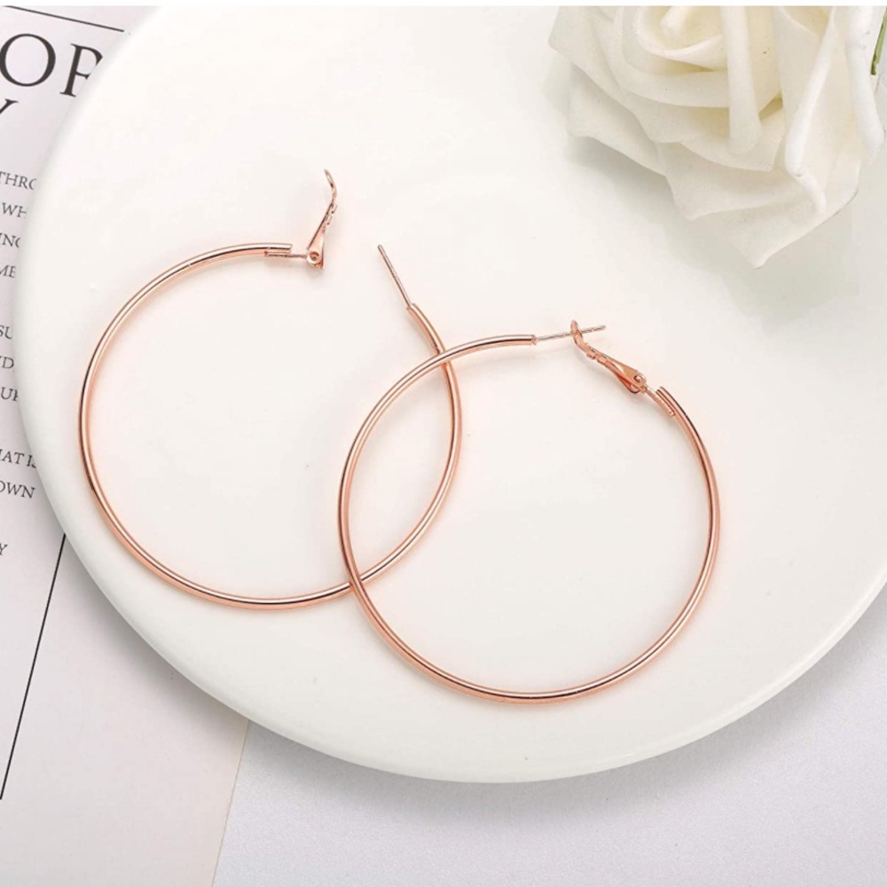 🌸3/$25 🆕 Large 2 Inch Rose Gold Lever-back Hoop Earrings 50mm